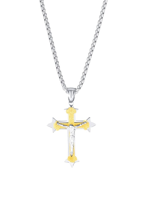 2063 Gold Pendant Chain [2*550mm  chain] Titanium Steel Cross Vintage Regligious Necklace